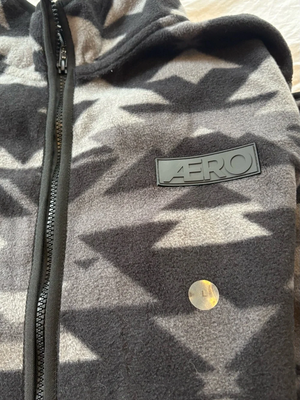NWT- Aeropostale Men's Gray and Black Geometric Full-Zip Fleece Jacket